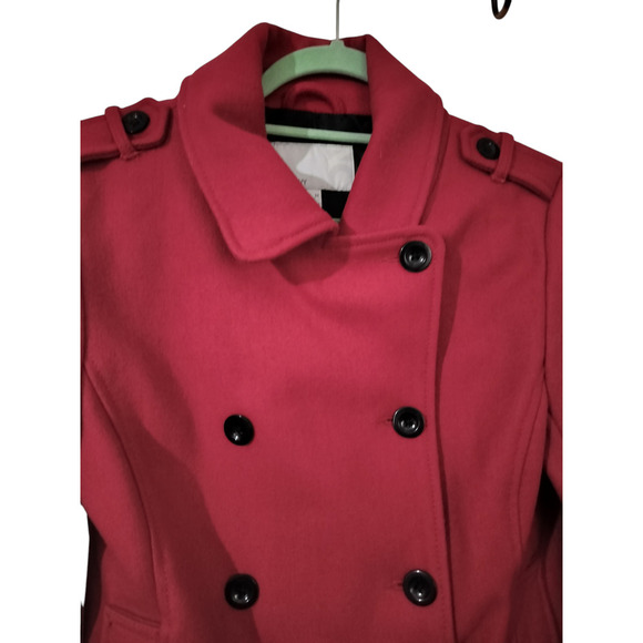 3242) Old Navy Red Double Breast Wool Blend Long Sleeve Jacket Coat Medium - Picture 2 of 8